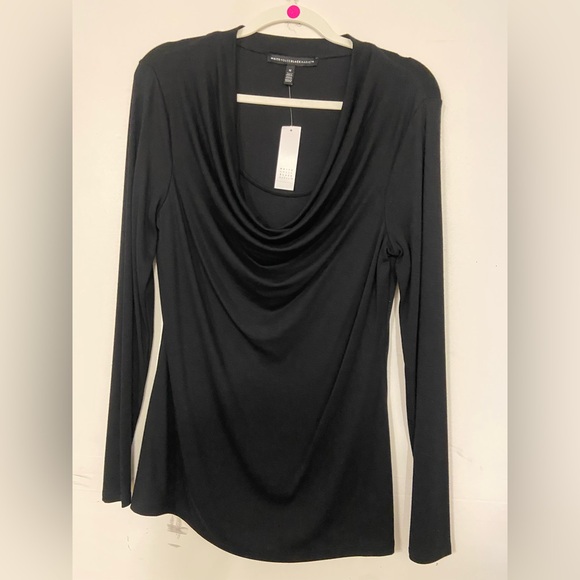White House Black Market Black Drape Neck Blouse - Picture 1 of 3